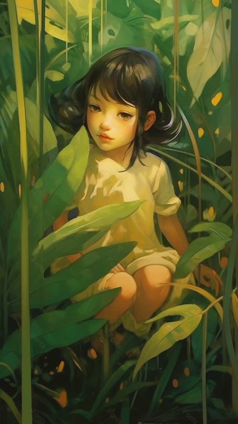 女孩在丛林间特写手绘插画,插画/手绘图,插画/手绘图库,插画/手绘图下载,插画/手绘